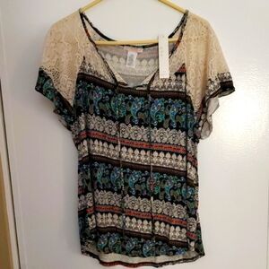 Claudia Richard Cream and Blue Patterned Blouse